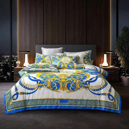 Stylish Modern Cotton Bedding Collection with Vibrant Digital Designs - Duvet Cover, Fitted Sheet & Pillowcases- Très Elite- Très Elite