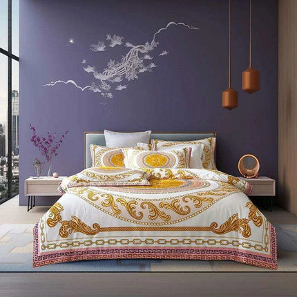 Stylish Modern Cotton Bedding Collection with Vibrant Digital Designs - Duvet Cover, Fitted Sheet & Pillowcases- Très Elite- Très Elite