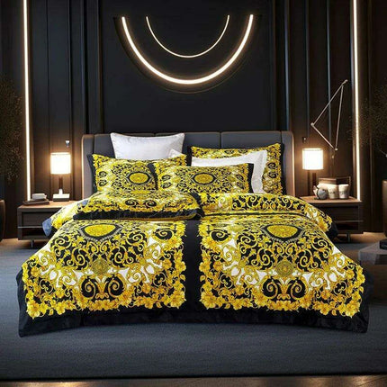 Stylish Modern Cotton Bedding Collection with Vibrant Digital Designs - Duvet Cover, Fitted Sheet & Pillowcases - Très Elite