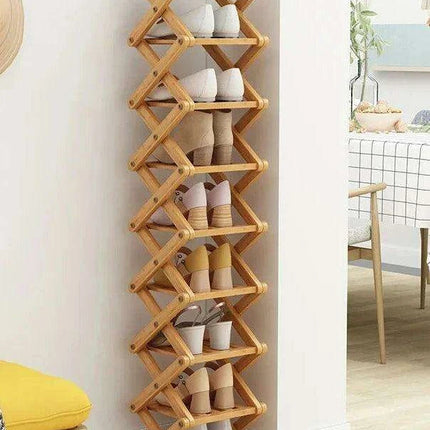 Stylish Multi-Tier Bamboo Footwear Organizer for Efficient Home Storage..