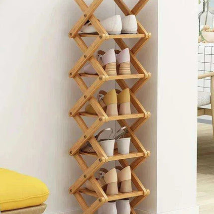 Stylish Multi-Tier Bamboo Footwear Organizer for Efficient Home Storage..
