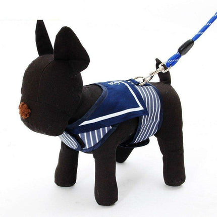 Stylish Navy Striped Dog Harness and Leash Set - Elegant Pet Outfit - Très Elite