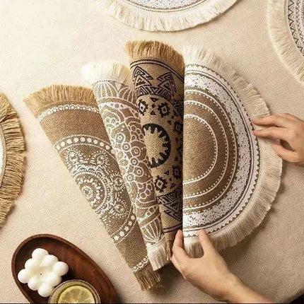 Stylish Non-Slip Jute Round Placemats for Elegant Dining & Entertaining - Très Elite