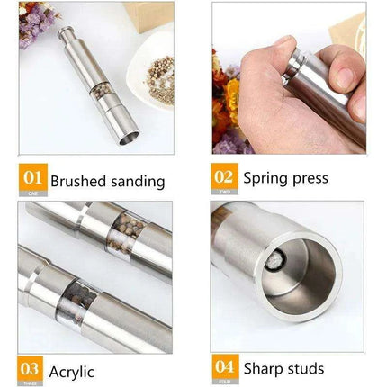 Stylish One-Handed Stainless Steel Spice Mill with Transparent Viewing Window - Essential Kitchen Grinder - Très Elite
