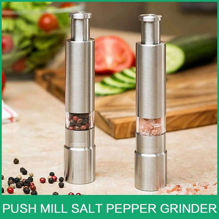 Stylish One-Handed Stainless Steel Spice Mill with Transparent Viewing Window - Essential Kitchen Grinder - Très Elite
