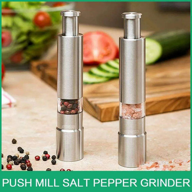 Stylish One-Handed Stainless Steel Spice Mill with Transparent Viewing Window - Essential Kitchen Grinder