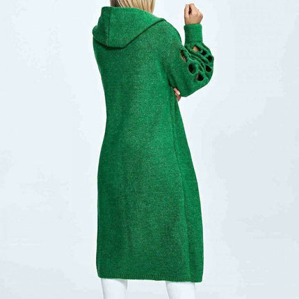 Stylish Openwork Sleeve Hooded Cardigan - Très Elite
