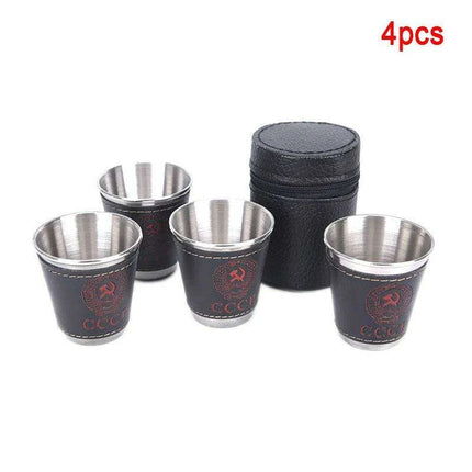 Stylish Outdoor Stainless Steel Travel Cup Set with Elegant PU Leather Case - Très Elite