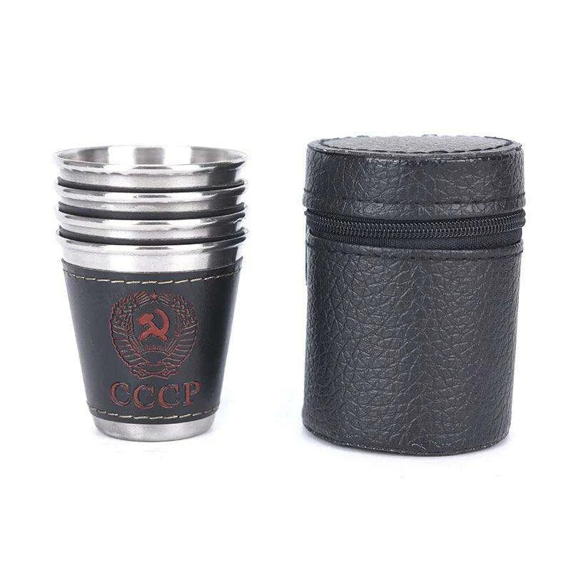 Stylish Outdoor Stainless Steel Travel Cup Set with Elegant PU Leather Case - Très Elite
