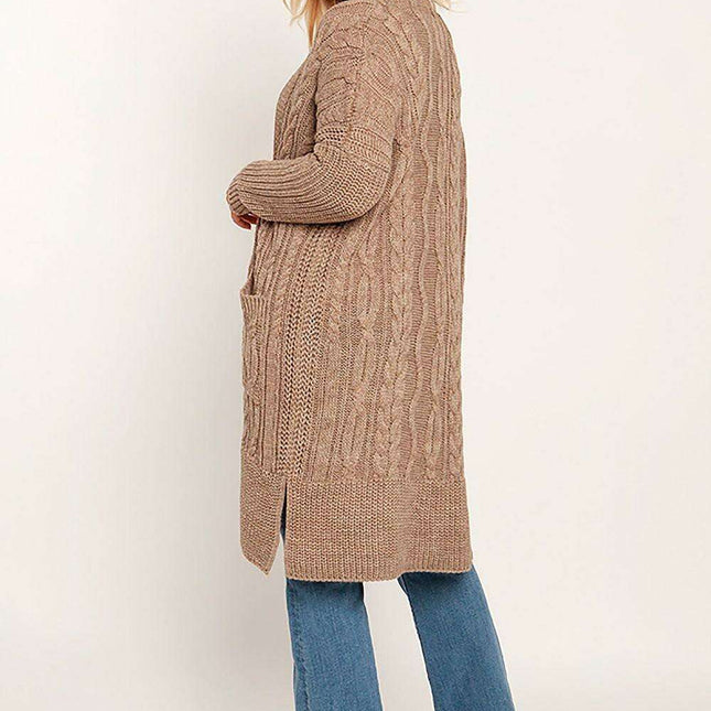 Stylish Plaid Knit Cardigan with Convenient Pockets for Women