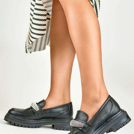 Stylish Platform Moccasins with Sparkling Accent - Très Elite