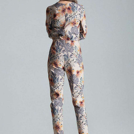 Stylish Printed Jumpsuit with Sophisticated Wrap Neckline and Fitted Waist - Très Elite