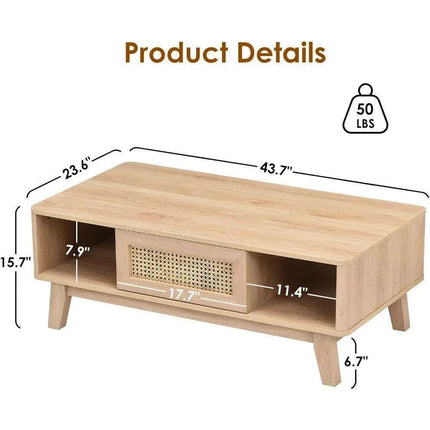 Stylish Rattan-Infused Wooden Coffee Table - Essential for Modern Living Spaces - Très Elite
