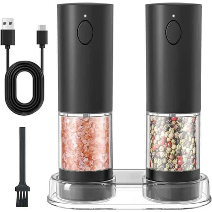 Stylish Rechargeable Electric Salt and Pepper Mill Set with Convenient Storage Base - Très Elite