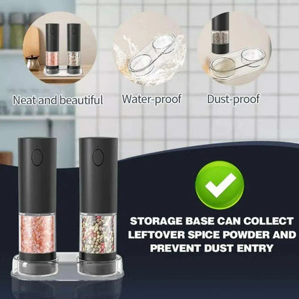 Stylish Rechargeable Electric Salt and Pepper Mill Set with Convenient Storage Base - Très Elite