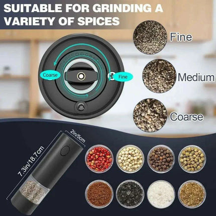 Stylish Rechargeable Electric Salt and Pepper Mill Set with Convenient Storage Base - Très Elite