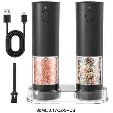 Stylish Rechargeable Electric Salt and Pepper Mill Set with Convenient Storage Base..