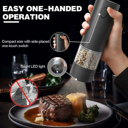 Stylish Rechargeable Electric Salt and Pepper Mill Set with Convenient Storage Base - Très Elite