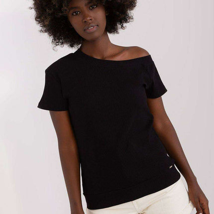Stylish Ribbed Blouse with Modern Neckline