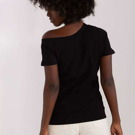 Stylish Ribbed Blouse with Modern Neckline - Très Elite