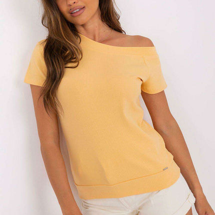 Stylish Ribbed Blouse with Modern Neckline