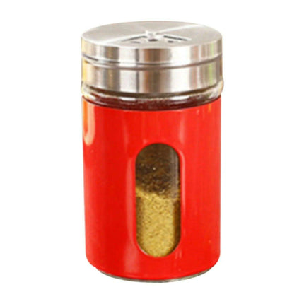 Stylish Rotating Glass Spice Dispenser Set with Stainless Steel Lids - Trio of Seasoning Jars - Très Elite