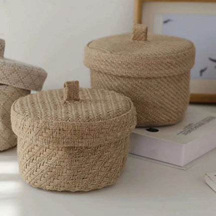 Stylish Round Jute Basket with Lid - Contemporary Organizing Solution - Très Elite