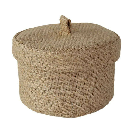 Stylish Round Jute Basket with Lid - Contemporary Organizing Solution - Très Elite