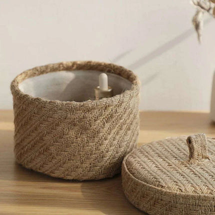 Stylish Round Jute Basket with Lid - Contemporary Organizing Solution - Très Elite