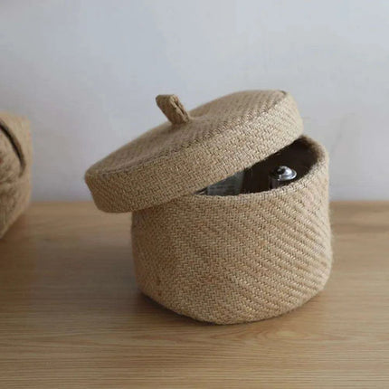 Stylish Round Jute Basket with Lid - Contemporary Organizing Solution - Très Elite