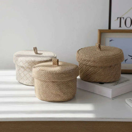 Stylish Round Jute Basket with Lid - Contemporary Organizing Solution - Très Elite