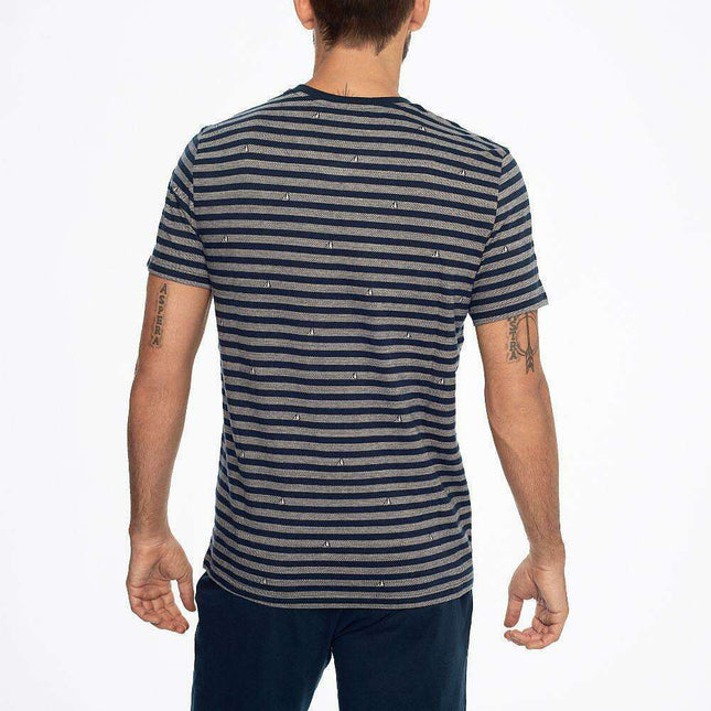 Stylish Short-Sleeved Striped Cotton Pajama Set for Men