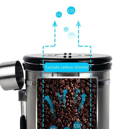 Stylish Stainless Steel Coffee Bean Canister with Date Tracker and Carbon Release Valve - Très Elite