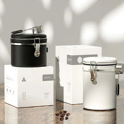 Stylish Stainless Steel Coffee Bean Canister with Date Tracker and Carbon Release Valve - Très Elite