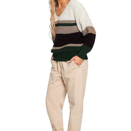 Stylish Striped V-Neck Knit Pullover - Très Elite