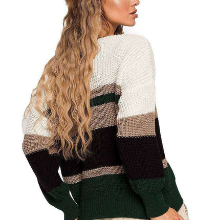 Stylish Striped V-Neck Knit Pullover - Très Elite
