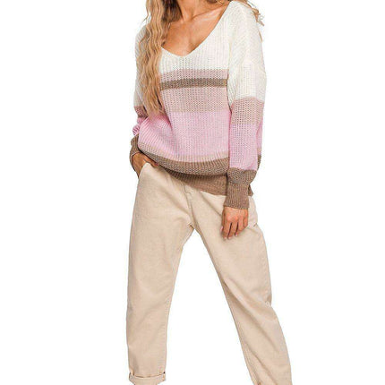 Stylish Striped V-Neck Knit Pullover - Très Elite