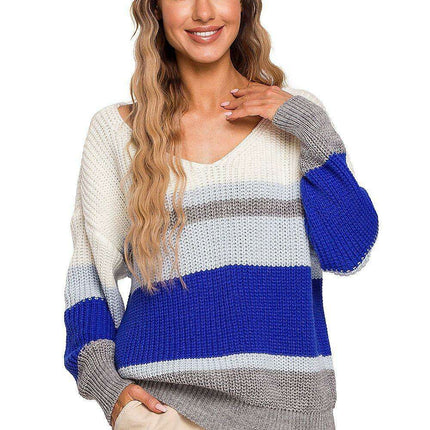 Stylish Striped V-Neck Knit Pullover