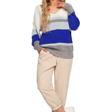 Stylish Striped V-Neck Knit Pullover - Très Elite