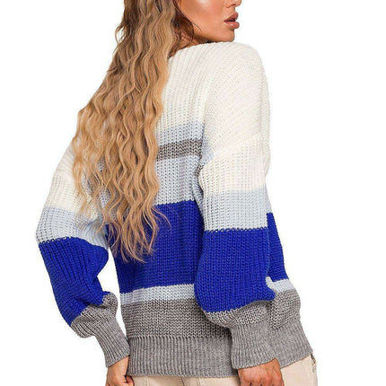 Stylish Striped V-Neck Knit Pullover - Très Elite