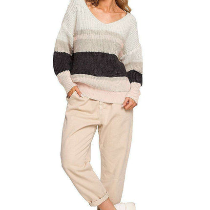 Stylish Striped V-Neck Knit Pullover - Très Elite