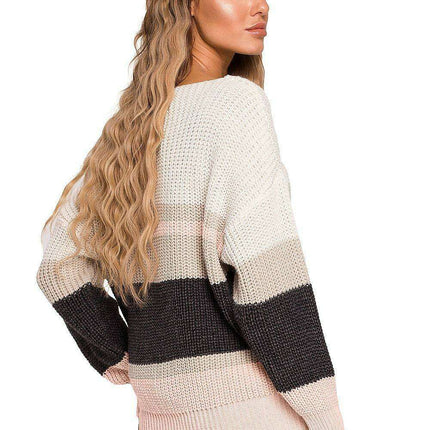 Stylish Striped V-Neck Knit Pullover - Très Elite