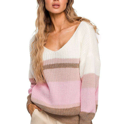 Stylish Striped V-Neck Knit Pullover