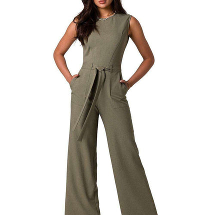Stylish Summer Sleeveless Jumpsuit with Adjustable Waist Tie