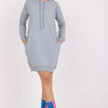 Stylish Tie-Back Sweatshirt Dress with Convenient Pockets and Ribbed Sleeves - Très Elite