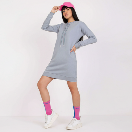 Stylish Tie-Back Sweatshirt Dress with Convenient Pockets and Ribbed Sleeves - Très Elite