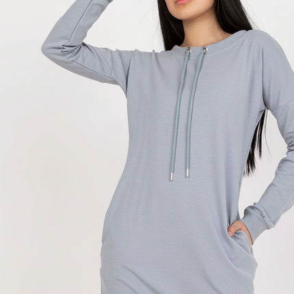 Stylish Tie-Back Sweatshirt Dress with Convenient Pockets and Ribbed Sleeves - Très Elite
