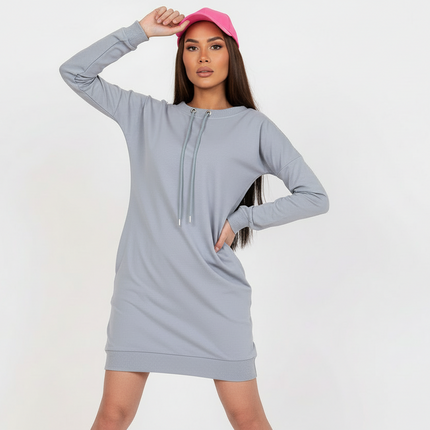 Stylish Tie-Back Sweatshirt Dress with Convenient Pockets and Ribbed Sleeves - Très Elite