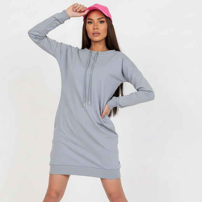Stylish Tie-Back Sweatshirt Dress with Convenient Pockets and Ribbed Sleeves - Très Elite
