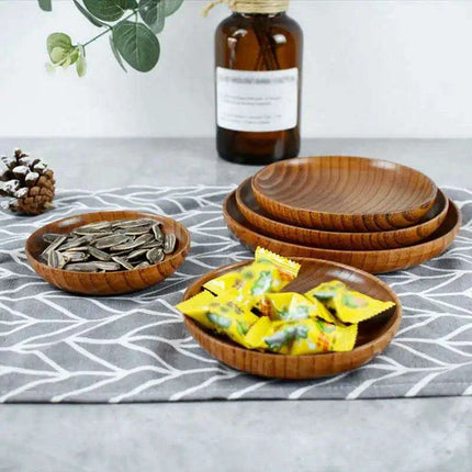 Stylish Unbreakable Acacia Wood Serving Plates - Versatile Round Dishes for Fruits, Snacks, and Desserts (10.5-17.5 Cm) - Très Elite